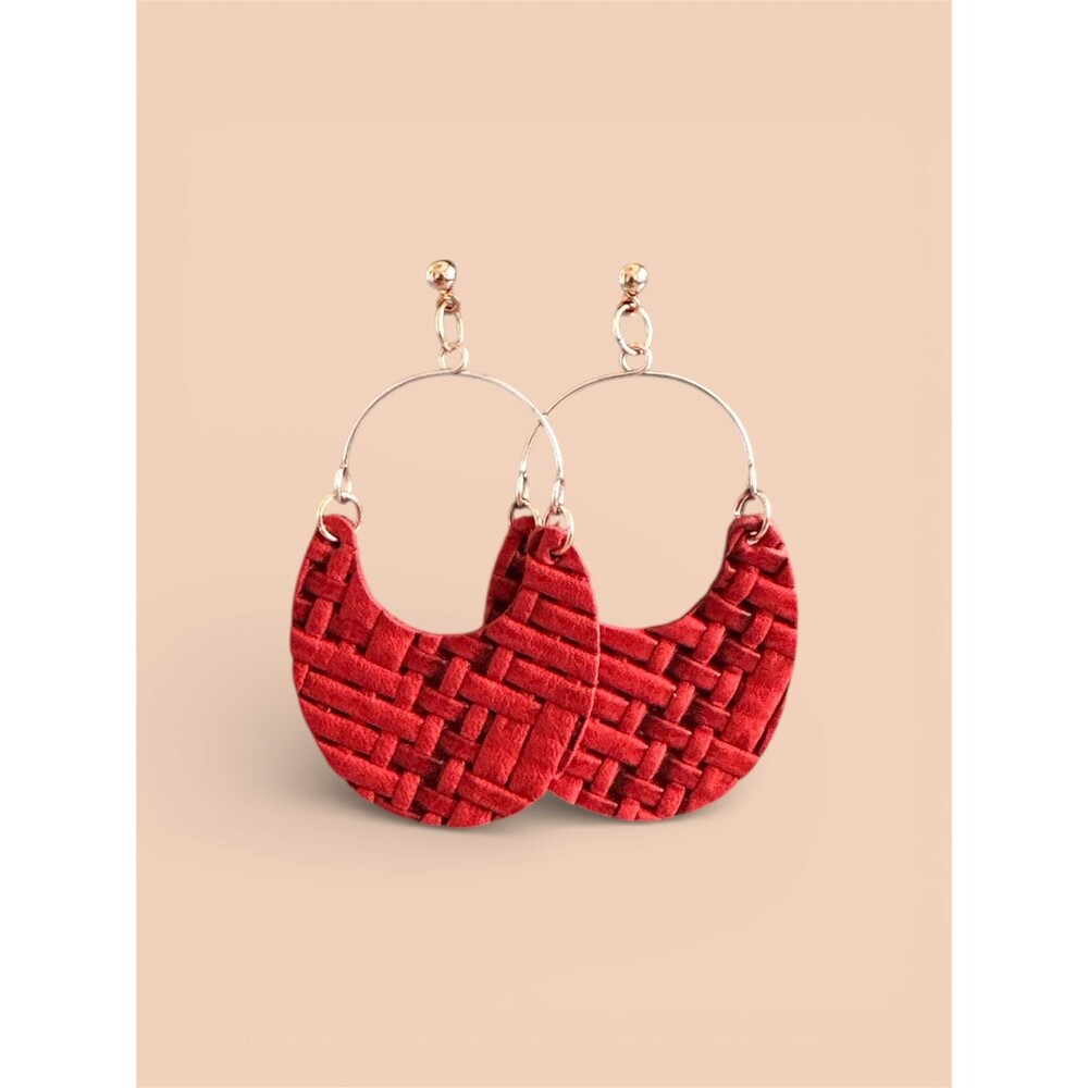 Red Woven Valentine Hoop Earrings